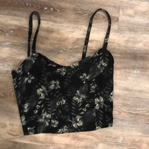 Hollister black floral crop top